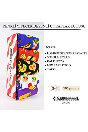 CARNAVAL SOCKS Set of 5 Fast Food Pattern Design Boxed Socks