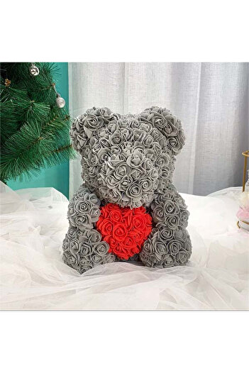 velve Floral teddy bear made of soap roses Teddy Bear in Love in gift box, 40 cm, gray, Gray
