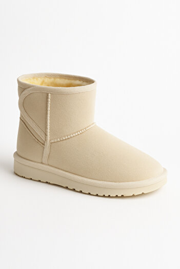 Zilvana Girl's Beige Regular Length Banded Fur Winter Boots