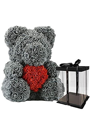 velve Floral teddy bear made of soap roses Teddy Bear in Love in gift box, 40 cm, gray, Gray