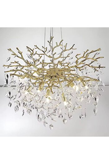 ALC-Shop Candelabru Cristal WALTZ Rhapsody, 5x G9, Auriu, Diametru 45cm, Inaltime Reglabila
