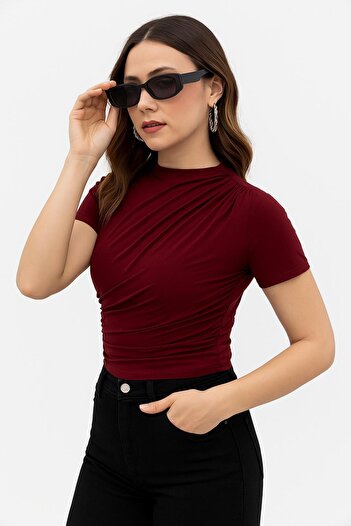 HAKKE Short sleeve sandy blouse with gathered detail