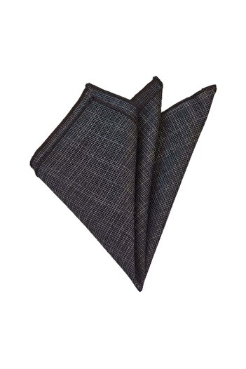 Exve Exclusive Gray Navy Blue Knitted Patterned Wool Pocket Accessory Collar Handkerchief