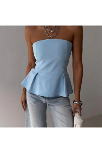gl00my Stylish Pleated Strapless Blouse