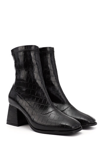 GÖNDERİ(R) Women's / Girls' Black Krako Leather Look Thick Heeled Stretch Boots