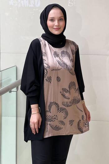 Ghisa Satin Knitwear Combined Patterned Tunic