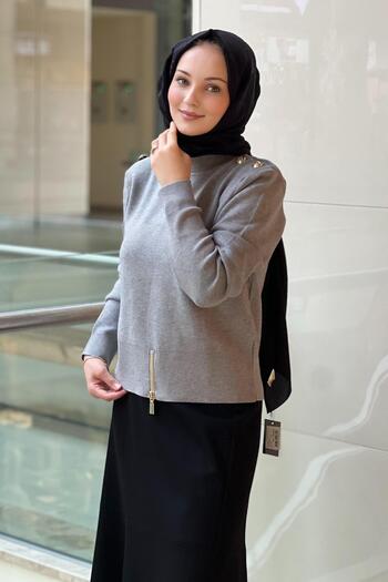Ghisa Knitwear Tunic with Button Detail on the Shoulders
