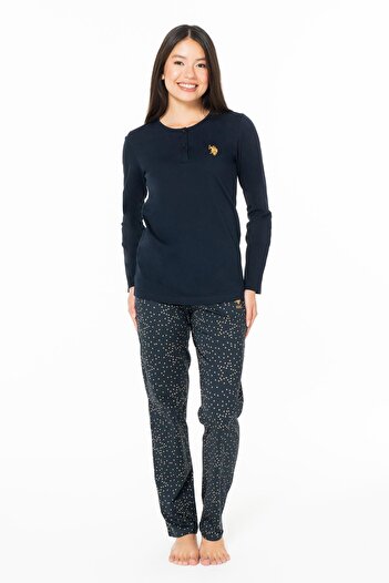 U.S. Polo Assn. Women's Buttoned Collar Home Wear, Pajama Set, Long Sleeve, 100% Cotton