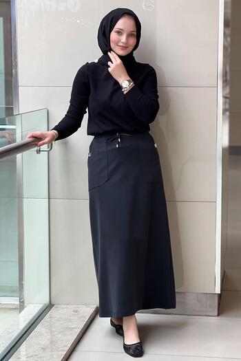 sentez giyim Sentez Elenna Bell Bottom Skirt with Button Detail