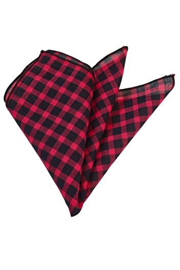Exve Exclusive Black Red Gingham Cotton Woven Pocket Accessory Collar Handkerchief
