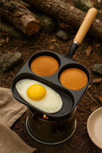Jenisa 3-Compartment Granite Cast Pan Pancake Egg Skillet Omelette Pan Multi-Purpose Camping Pan