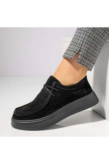 BMoD Black suede leather women's casual shoes with laces MOD12284