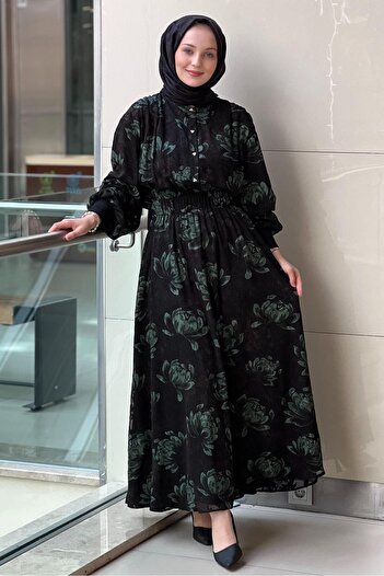 Ghisa Floral Pattern Burnout Fabric Lined Dress