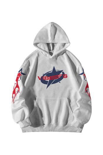 Calvin Jones Unisex White Falling Stars Vibes Printed Oversize Kangaroo Pocket Sweatshirt Hoodie
