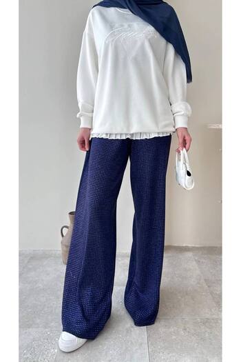 Molly Nelly Women's Elastic Stone Detailed Knitwear Shiny Pants