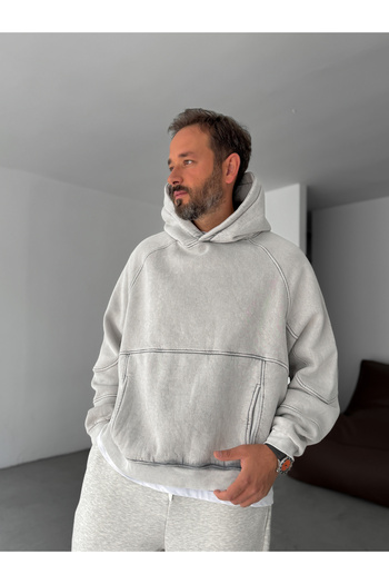 BYBASICMAN Gray Washed Hooded Sweatshirt Jj-150