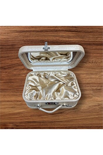 Özlem Kozmetik Leather Makeup-Shaving Box with Handle and Combination Lock (Ecru)