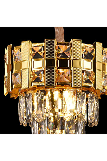 ALC-Shop BRAN Petito Crystal Chandelier 3xE14, Diameter 30cm, Shiny Gold, Adjustable Height