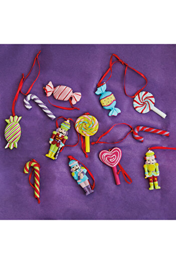 BraziPremium Set of 6 candy tree ornaments, 6 cm, resin, multicolor