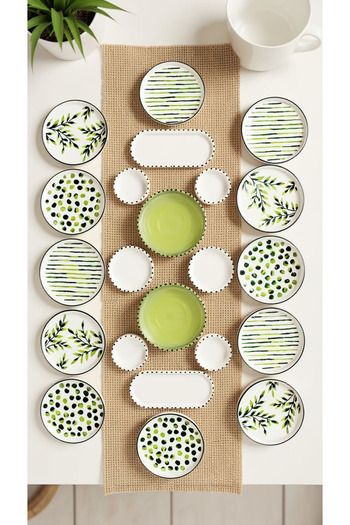 Justyol 22 Piece Stackable Breakfast Set for 12 People with Green Leaf Pattern – Luxury Presentation Set