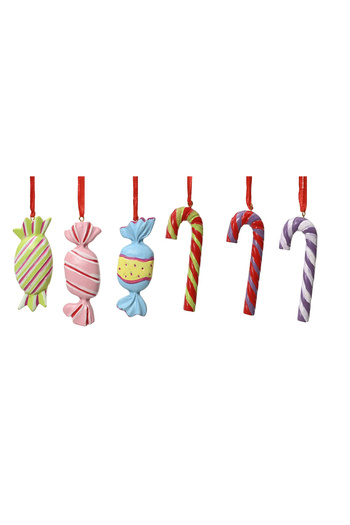 BraziPremium Set of 6 candy tree ornaments, 6 cm, resin, multicolor