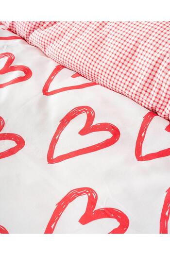 Zethome White Double Duvet Cover Set Cotton Patterned Plaid Red Hearts 200X215 cm