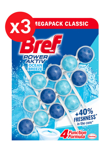 Bref 3x Power Aktiv Ocean toilet air freshener, 3X50 gr