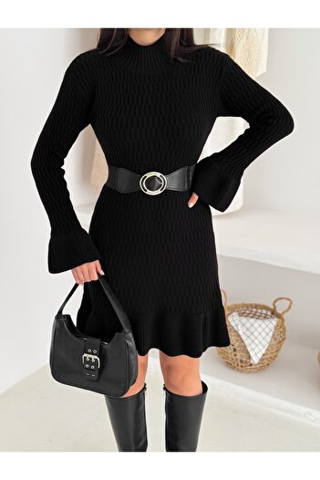 b buhari bykoc Crew Neck Ribbed and Belted Dress