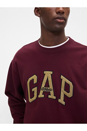 GAP Erkek Bordo Heavyweight Oversized Logo Sweatshirt
