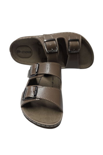 Enova Double Buckle Orthopedic Daily Soft Faux Leather Home and Outdoor Slippers