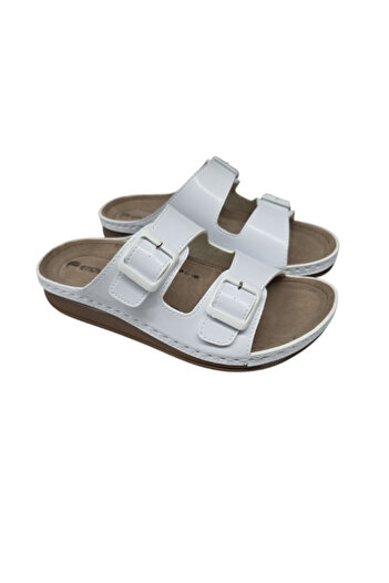 Enova Double Buckle Orthopedic Daily Soft Faux Leather Home and Outdoor Slippers
