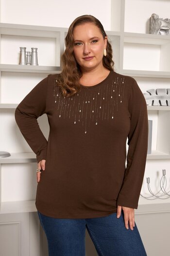RMG Plus Size Stone Detail Front Blouse