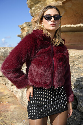 BLACKPERA Soft Texture Lined Zippered Fur Coat