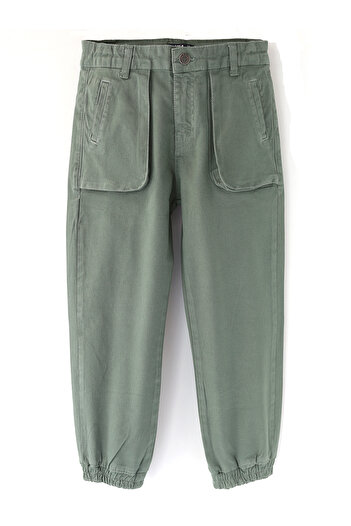 DobaKids Torba Cepli Boys' Canvas Jogger Pants Elasticated Leg Adjustable Waist Children 3-14 Years Jogger Green