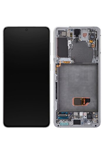 Samsung Display with Touchscreen for Galaxy S21 5G G991, with Frame, White, Service Pack