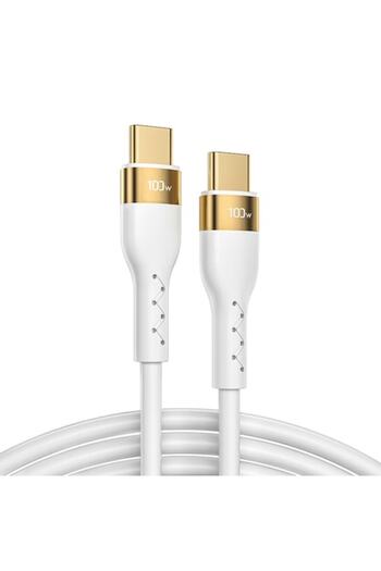 Bibilel USB-C to USB-C Cable, 100W PD, fast charging and data transfer, 2M length, Reinforced, White-Gold
