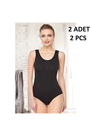 Belinay Women's Strappy U-Neck 47% Modal 47% Cotton 6% Elastane Hooked 2-Piece Bodysuit