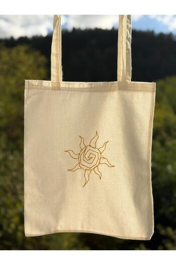 Bestofcase Sun Hand-Embroidered Raw Linen Bag