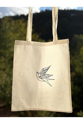 Bestofcase Bird Hand Embroidered Raw Linen Bag