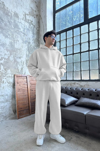 BARLİZ Men's Baggy Basic Oversize Premium Model 3-Thread Tracksuit Set