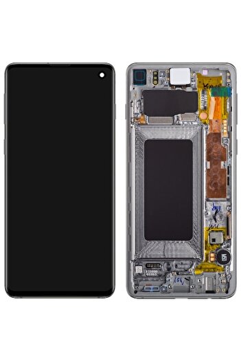 Samsung Display cu Touchscreen Galaxy S10 G973, cu Rama, Negru (Prism Black), Service Pack
