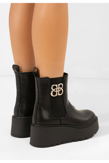 B T Shoes Černé členkové čižmy na platforme Velanora