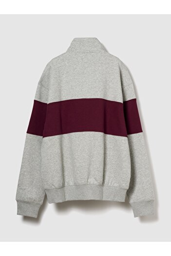 GAP Erkek Açık Gri VintageSoft Colorblock Logo Yarım Fermuarlı Sweatshirt