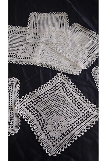 Papatyam Hand Knitted Crochet 9 Pieces (20X20) Hand Embroidered Kitchen Napkin Cotton Thread/Handcrafted Dowry Lace/Vintage