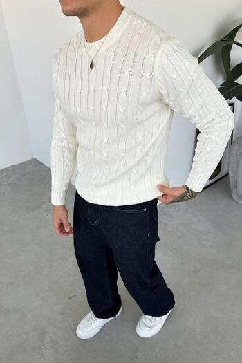 HAFKAGİYİM Ecru Knitted Pattern Relaxed Knitwear Sweater