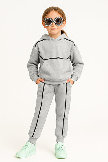 minitrends Hooded Pocketed Girls' Top and Bottom Set % Cotton