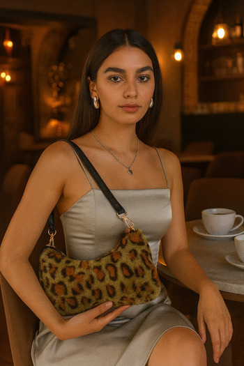 ESTUTE Leopard Deluxe Plush Shoulder Bag