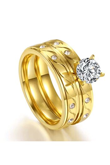 Sparkling Beauty Elegant 18K Gold-Plated Double Ring for Women – Luxurious & Durable Size 6 US