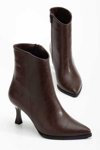 CHİCELLA Γυναικείες μπότες με τακούνι Mira Brown Skin Pointed Toe