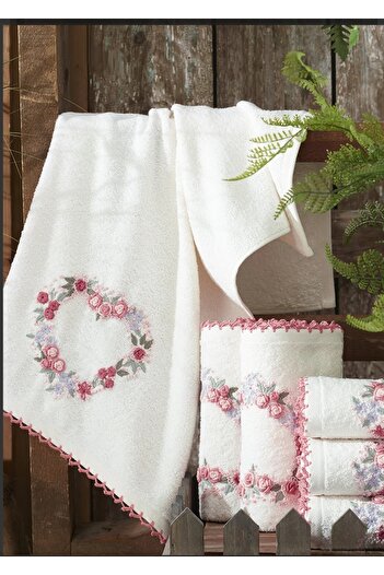KÜBRAHOME'S Cotton Embroidered 50X90 cm 6-Piece Boxed Hand and Face Towels